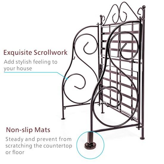 2 Tier Folding Wrought Iron Spice Rack Storage Organizer for Kitchen