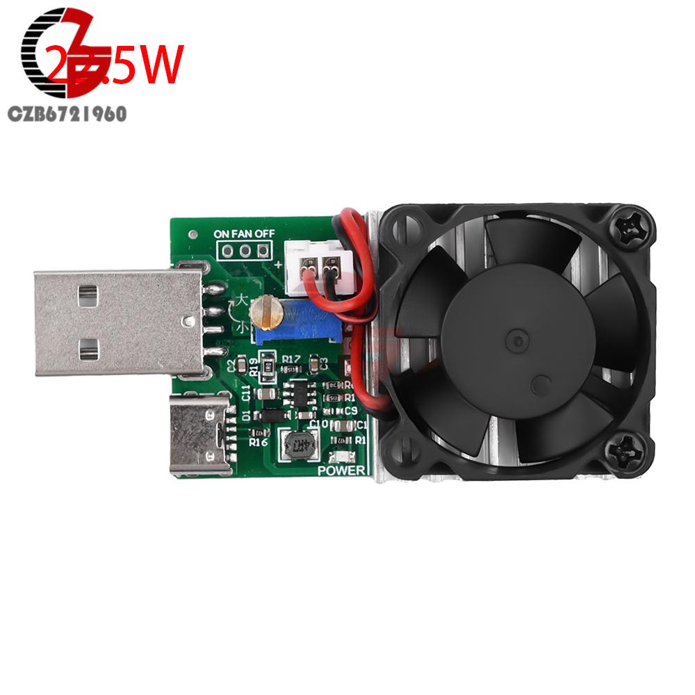 USB Load Tester Electronic Load Test Resistor Module 22.5W USB & Type C Interface Adjustable Constant Current with Cooling Fan