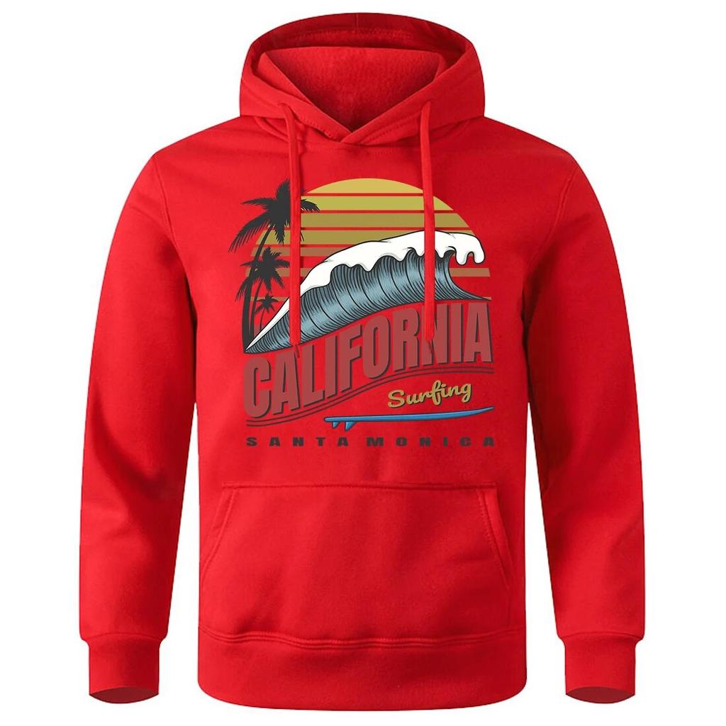 California Surfing Santa Monica Beach Unisex Hoody Oversized Loose Fleece Tracksuit Sport Street Hoodies Classic Creative Hooded