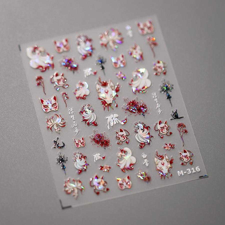Halloween Nails Sticker 5D Embossed Cartoon Nail Art Stickers Retro Rabbit Self Adhesive Stickers For Nails DIY Manicure Decals