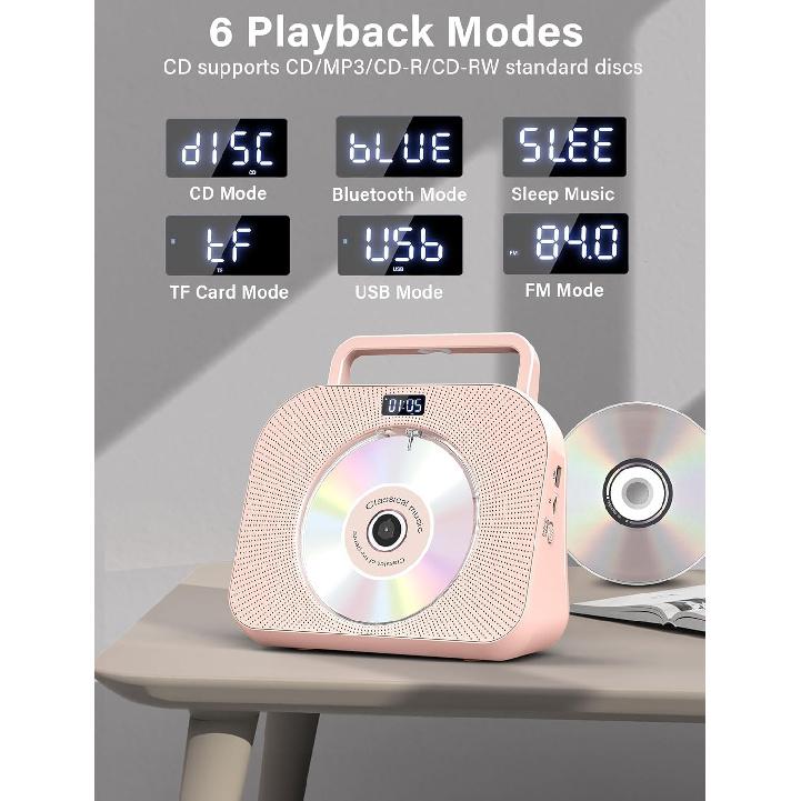 Desktop CD Player for Home with Dual Speakers,Handle, CD Player with FM Radio,Portable CD Player with Bluetooth-Sleep Sound,Remote Control, LCD