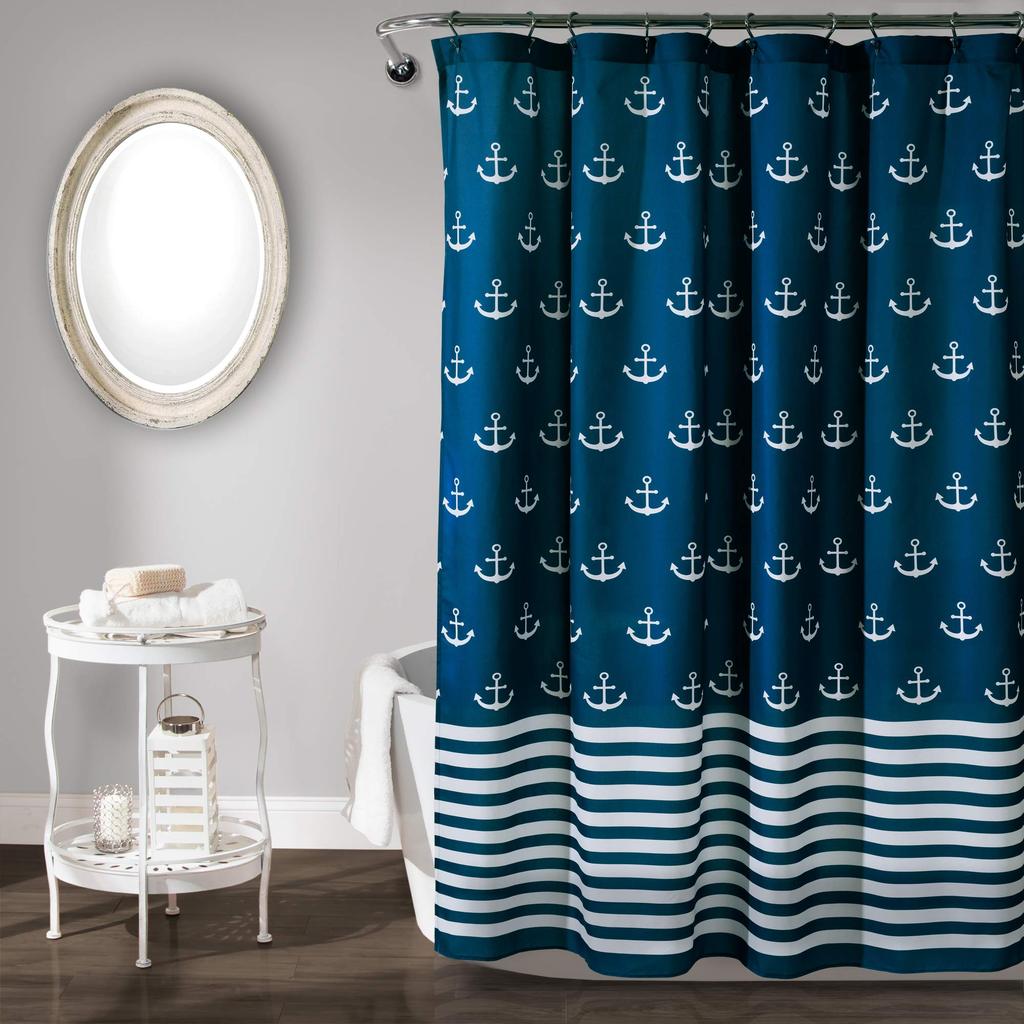 Navy Blue Shower Curtain Stripes Blue And White Shower Curtain Fabric Shower Curtain For Bathroom Waterproof Home Bath Decor