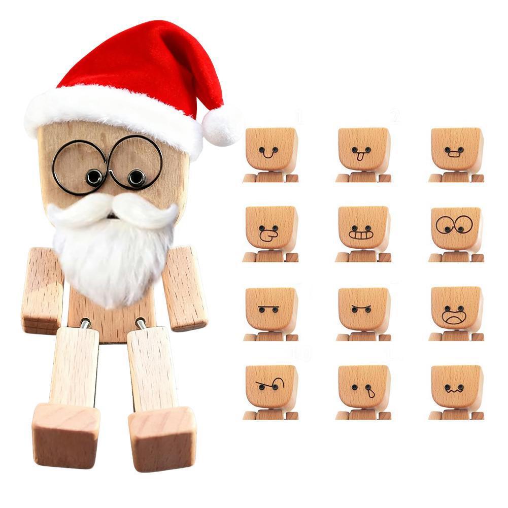 Christmas Hat Leg-swinging Robot Figurine Cute Wood Man Shaking Wooden Man Figurine With Function Of Changing