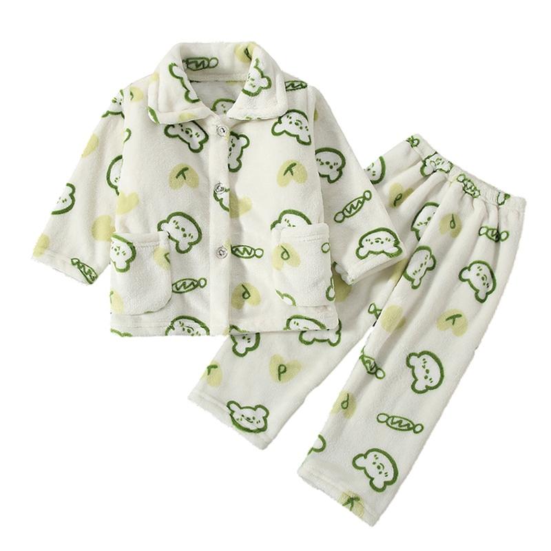 1-14 let Dětská kreslená tištěná teplá zahuštěná pyžamová souprava fleecové domácí oblečení