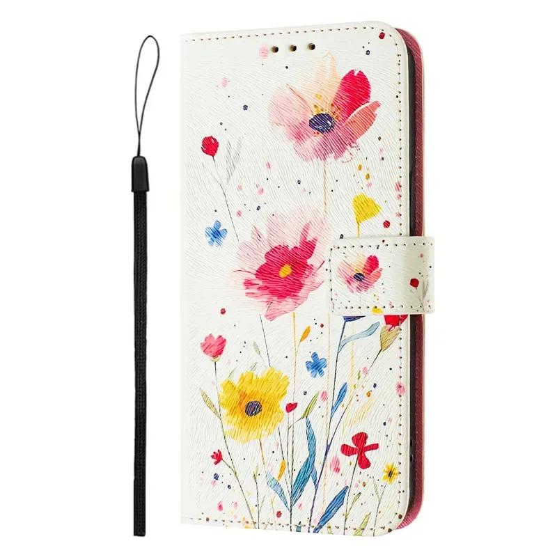 X7 Leather Phone Case for Xiaomi Poco X7 Pro C75 M7 PocoM7 PocoX7 Pro 5G Flip Cover Wallet Magnetic Painted Case Cat Flower Bear