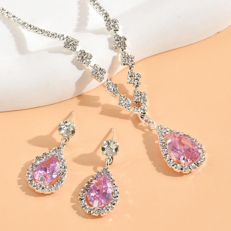 3Pcs Luxury Simple Rhinestone Necklace Drop Earrings For Women Girls Fashion Exquisite Jewelry Set Wedding Bride Accessories