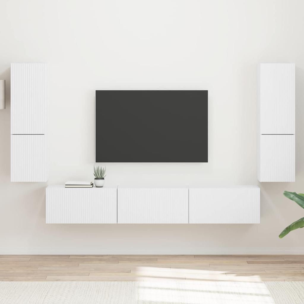 Wall Mounted TV Cabinet Set 4 pcs White Particleboard