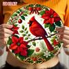 Vintage Red Cardinal Poinsettia Round Metal Tin Sign Christmas Wall Art Home Decor