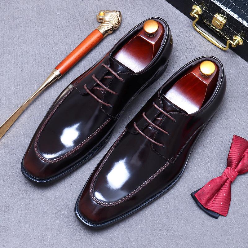 Quality Business Formal Men's Dress Shoes British Trend Men's Genuine Leather Shoes Comfortable Flat-heeled Groom Wedding Shoes