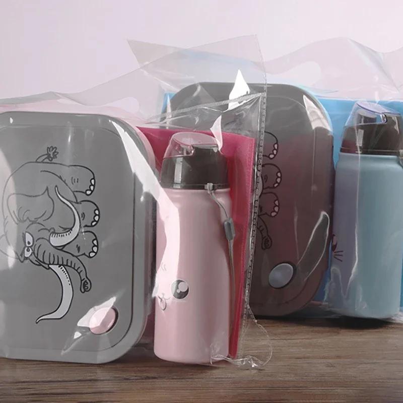 Student Lunch Box Thickened PP Plastic Material Partition Double Layer Lunch Box ,Comes with 400ml kettle set(1pc cup+1pc box)