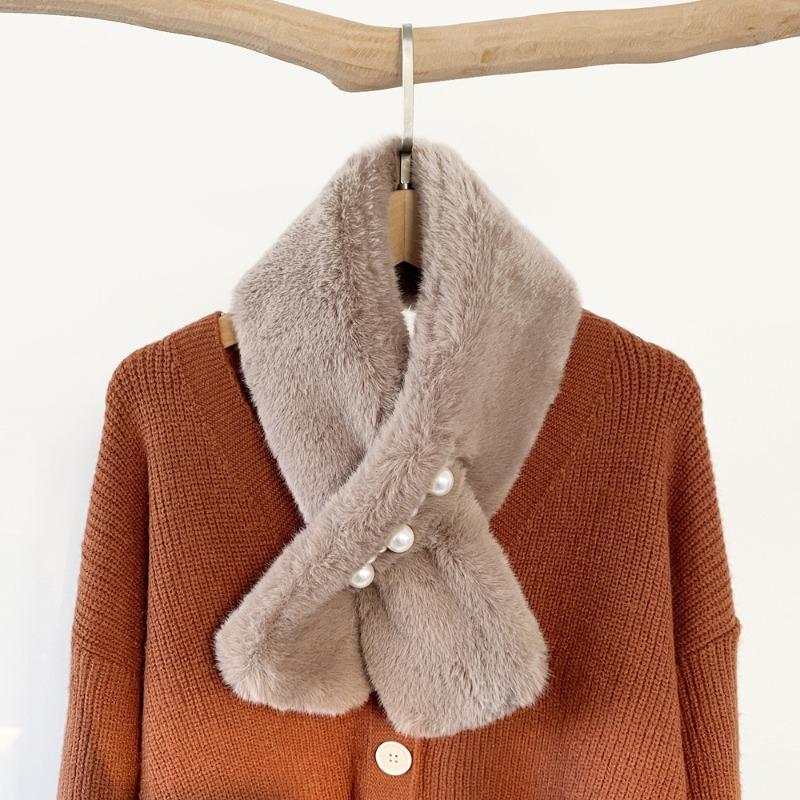 Soft waxy wind thickened solid color fluffy scarf to keep warm imitation Rex rabbit hair cross scarf plush collar women
