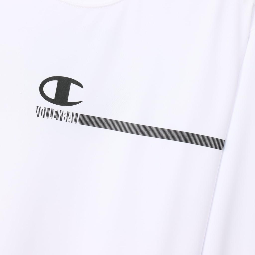 Champion Long Sleeve Round Odor Graphic Volleyball Size XL Men's T-Shirt, Neck, Antibacterial, Resistant, Quick-Drying, Print, T-Shirt, White,