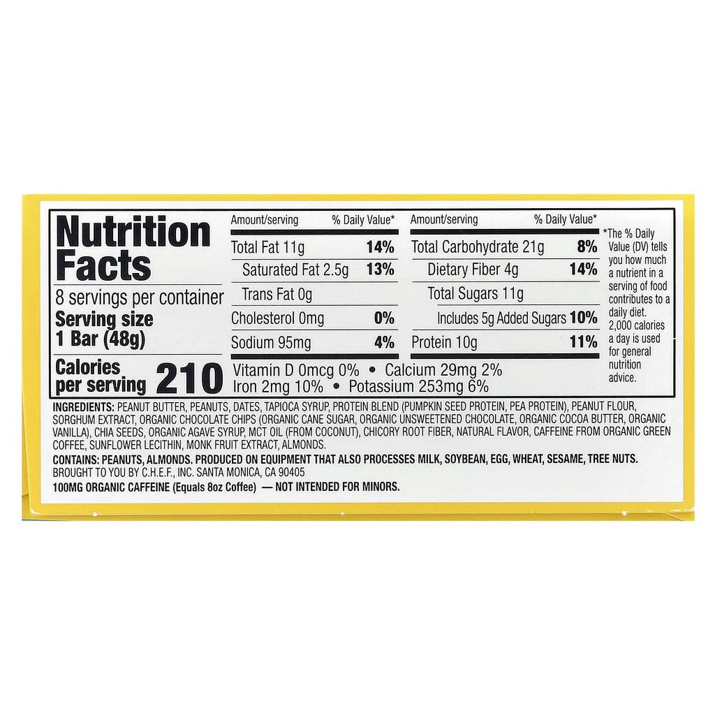 Peanut Butter Dark Chocolate Energy Bars, 8 Bars, 48G (1.69Oz) Each