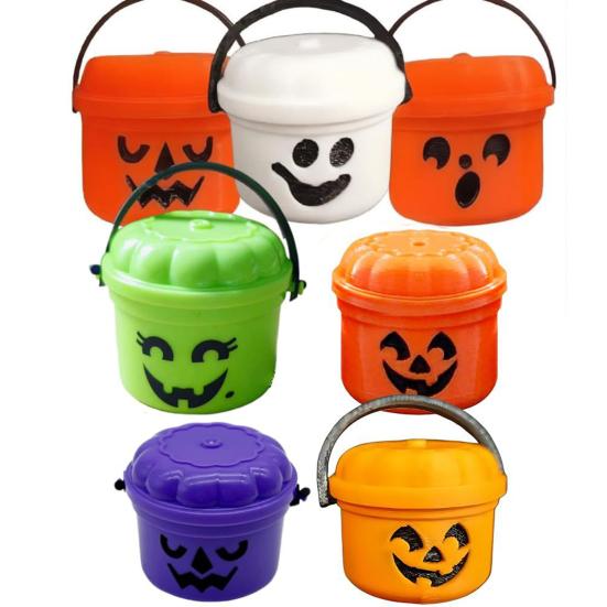 Mini Halloween Candy Bucket Spooky Ghost Pumpkin Candy Bucket Plastic Candy Bowls with Lid And Handle for Trick or Treat Halloween Party Favors