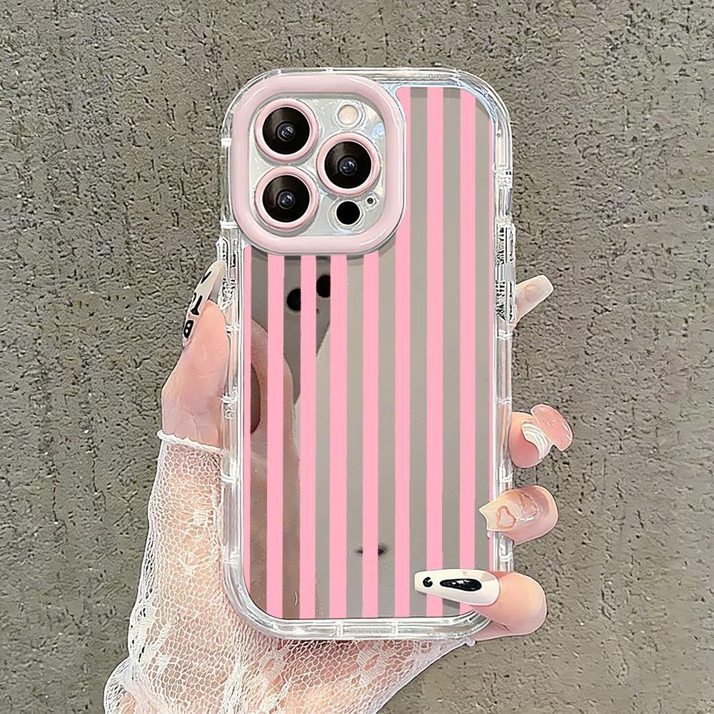 Personality Vertical Stripes Mirror Phone Case For iPhone 17 Air 16 Pro Max 17 15 14 13 12 11 8 Plus X XS Protection Back Cover