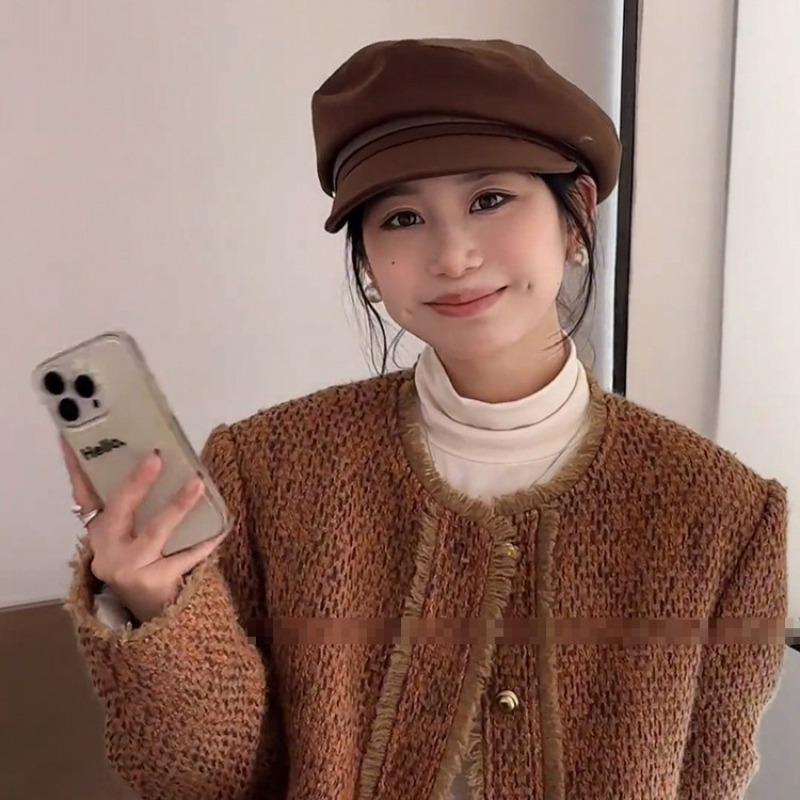Autumn and winter Maillard hood Children's woolen cap Versatile octagonal hat Beret cloud Premium sense