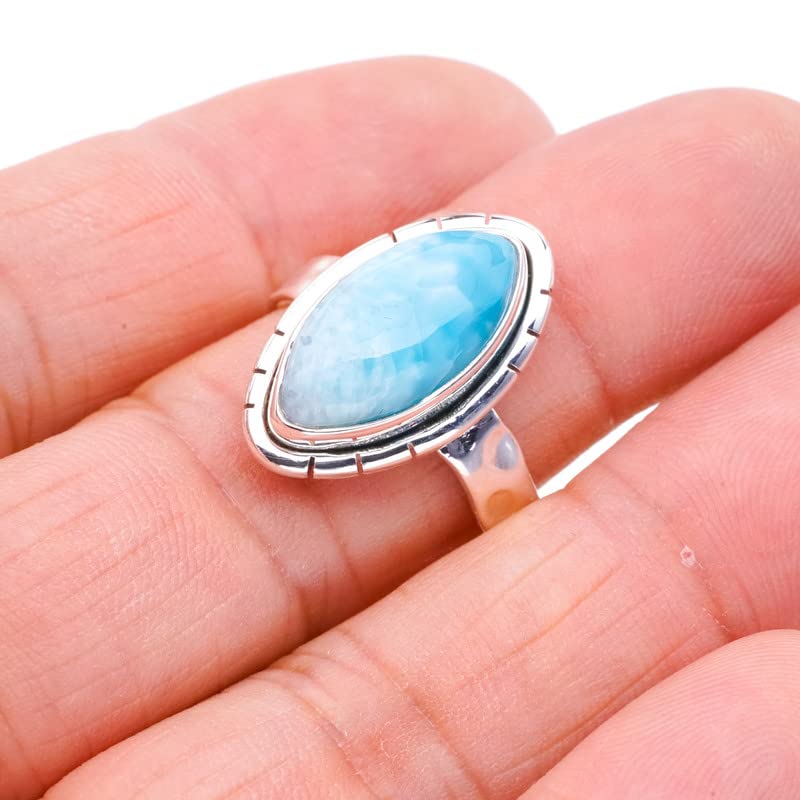StarGems® Natural Larimar Handmade 925 Sterling Silver Ring 9 F0814