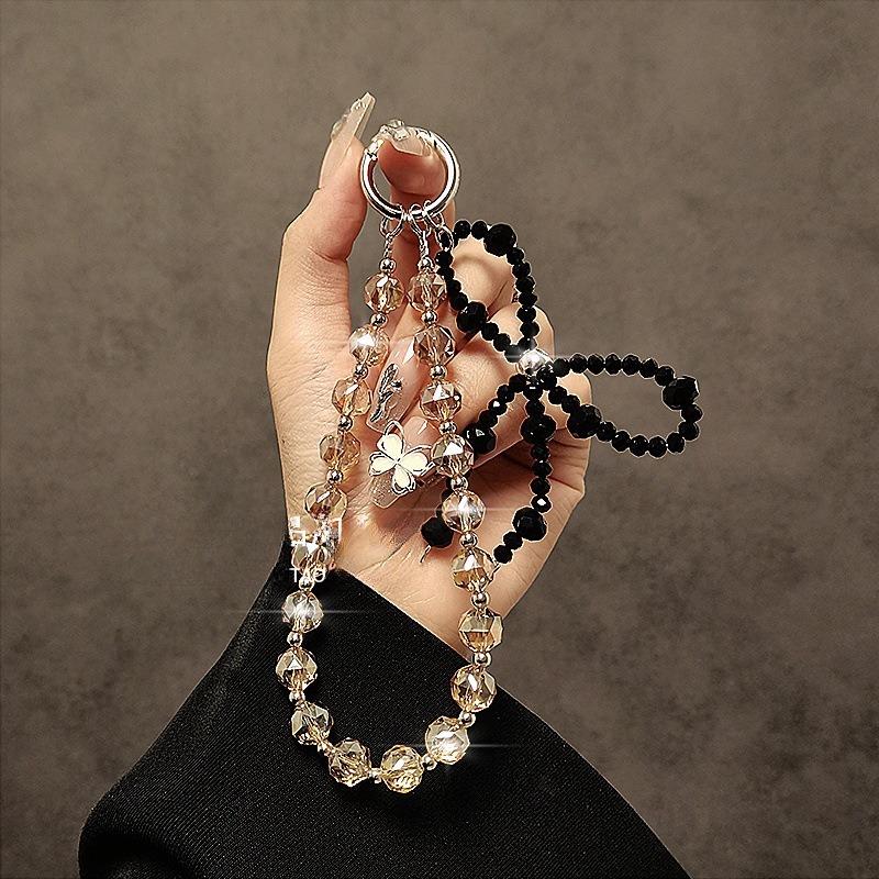 Fashionable Beaded Bow Luxury Crystal Phone Lanyard High-End Bejeweled Short Wrist Pendant Hand Hanging Chain Decoration