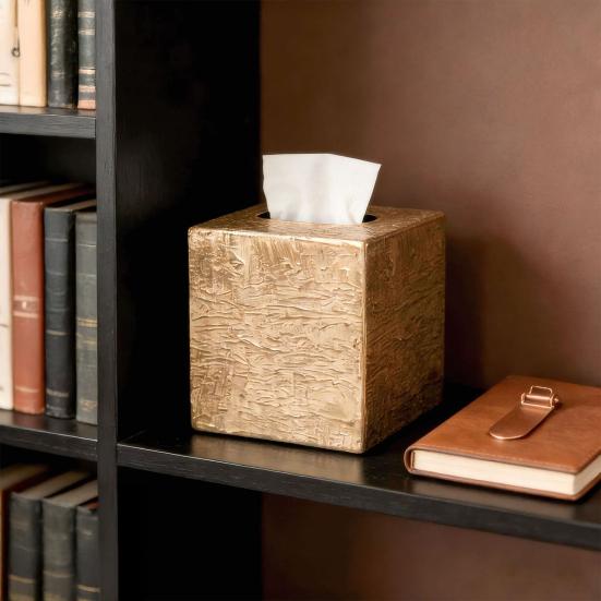 Xiaobudian Quadratische Taschentuchbox, Distressed Eisenkunst Aufbewahrungs-Leichtluxus-Halter für Wohnzimmer Arbeitszimmer Teeraum, Rostfeste Boxabdeckung