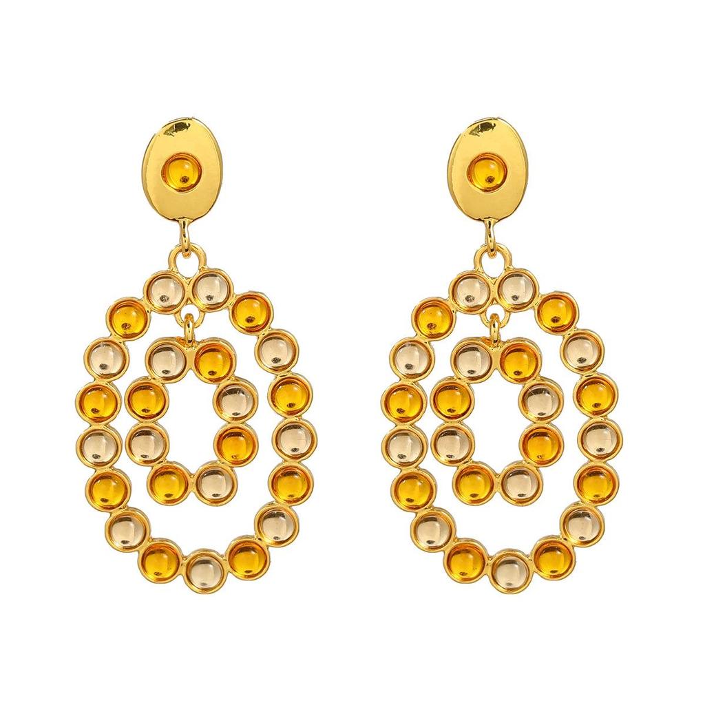 Pinkdudu European American Women Multi Layered Oval Diamond Studded Earrings Fashionable Personalized Geometric Drop Earrings PD2152