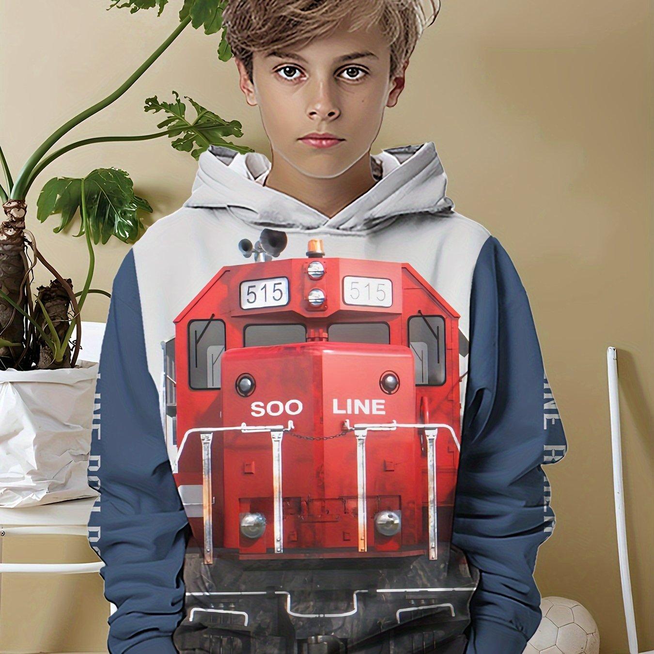 

Детская одежда Толстовки с капюшоном для мальчиков с длинным рукавом и принтом 3D-поездов Детская одежда на весну и осень Повседневная стильная одежда для мальчиков Топы-пуловеры 150