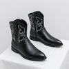 Men's Retro Western High-Top Boots: Large Size, Matte Leather, Pointed Toe, Chunky Heel, Embroidered, Autumn/Winter.