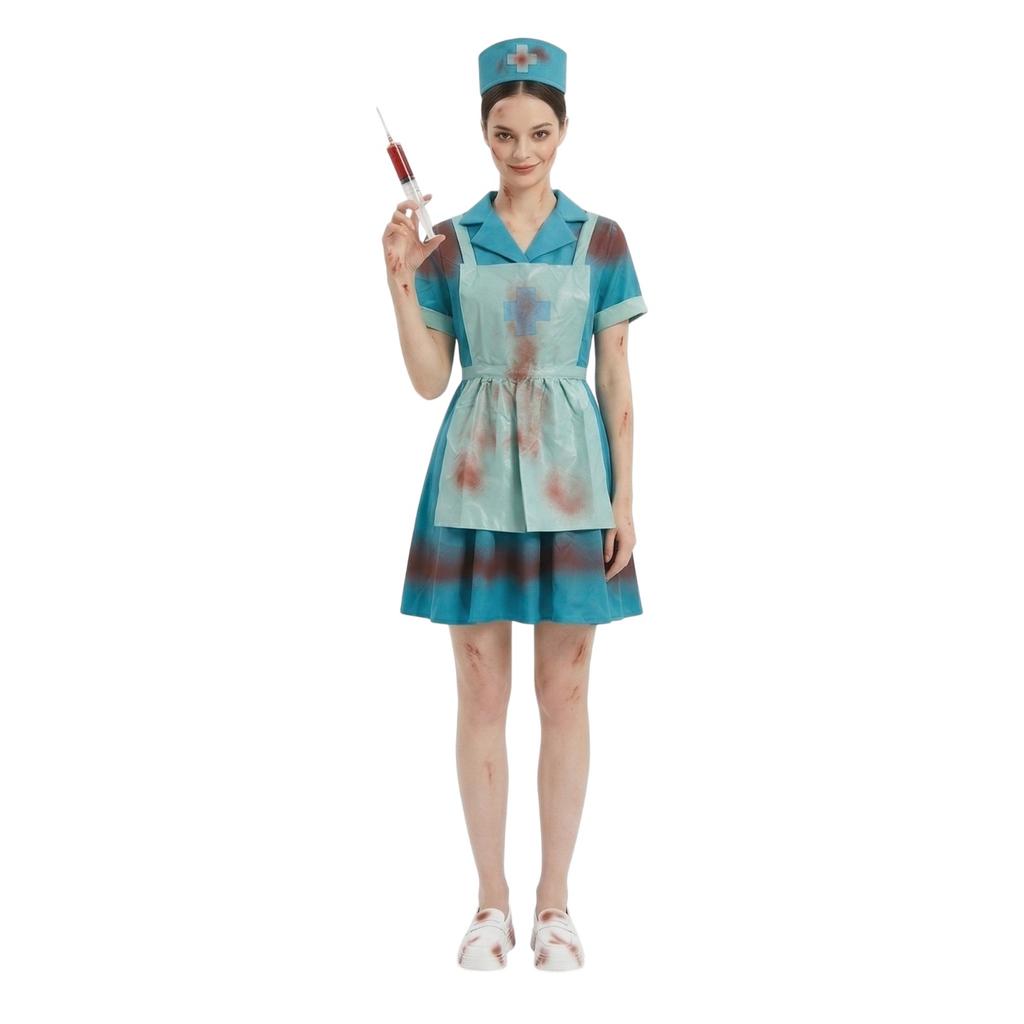 Adult Halloween Nurse Costume Set Includes Dress Apron and Cap Suitable for Role Play and Themed Events Party Outfit