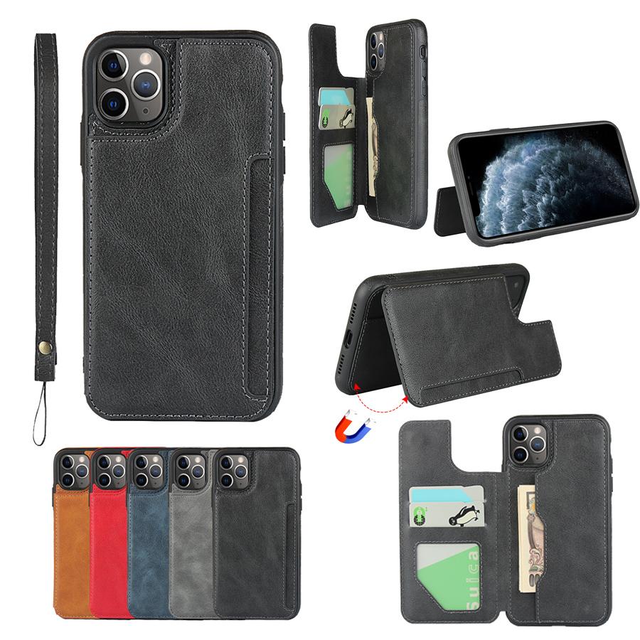 

Деловой кожаный чехол-кошелек для iPhone X, держатель для карт, задняя крышка с магнитной подставкой для Samsung S20, Huawei Honor, Xiaomi Redmi OnePlus Oppo Sony Google