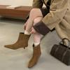 Super fire short boots women's 2025 new winter retro brown suede pointed cat and elastic thin boots