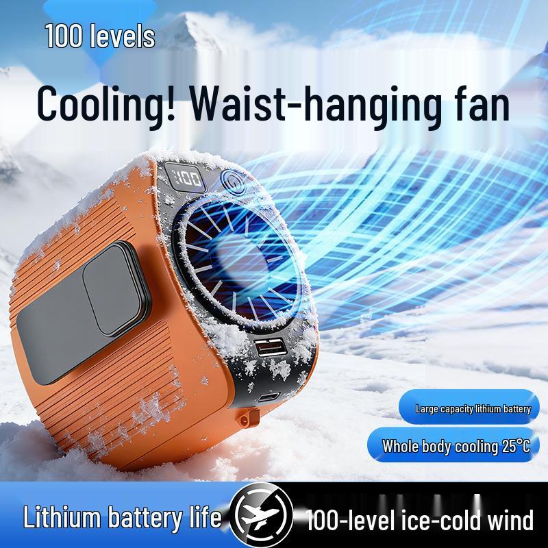 High-Speed USB Rechargeable Outdoor Waist Fan with Digital Display and 100-Speed Strong Wind for Construction Sites