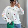 Europe, America autumn and winter women's sweater fashion color love jacquard hooded long-sleeved knitted sweater