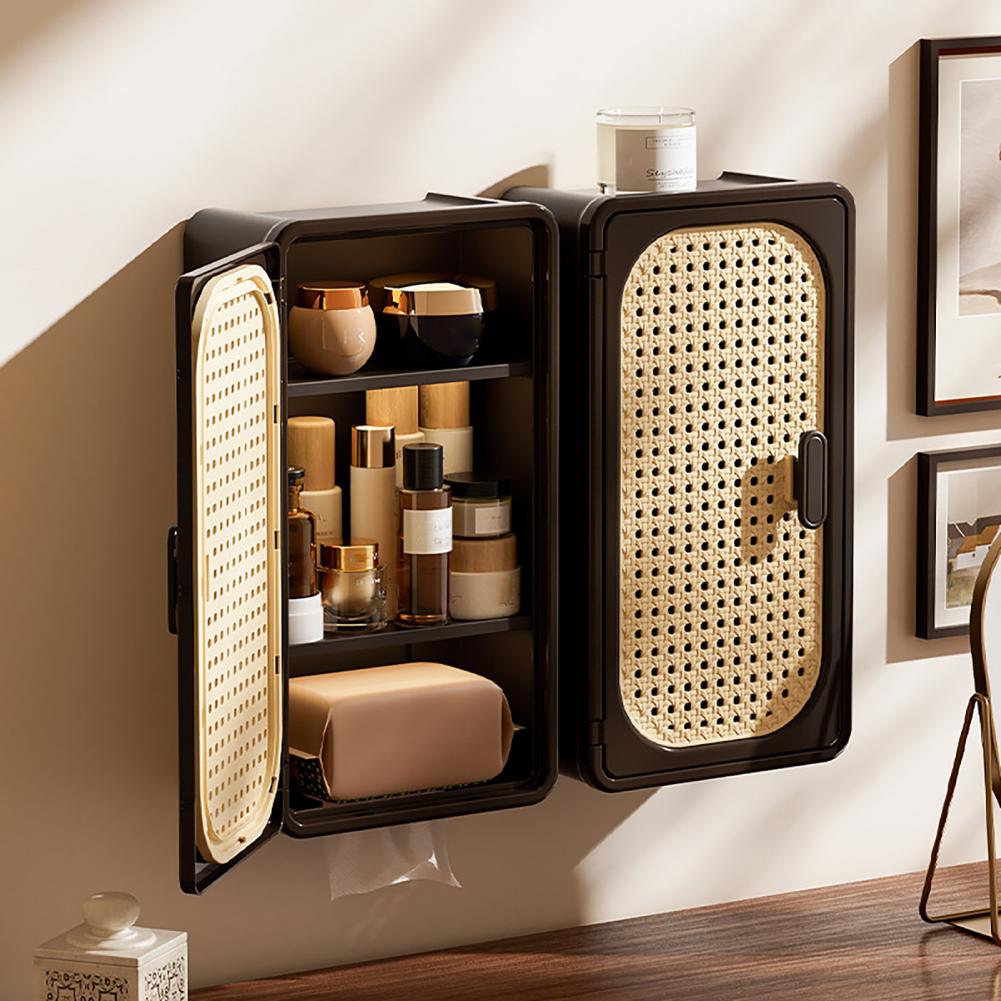 Bathroom Storage Cabinet Bathroom Wall Cabinet with Door 3-tier Over Toilet Storage Rattan Tissue Box Cover Wicker for Kitchen