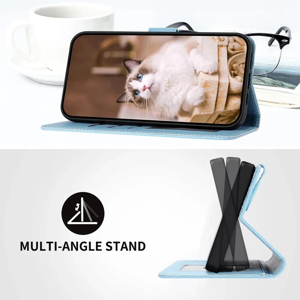 Capa Flip de Couro para Funda Samsung Galaxy A56 A36 A16 A26 A55 A35 A25 A15 A54 A34 5G Capas Carteira Gatinho Fofo 3D Capa de Telefone Mulheres