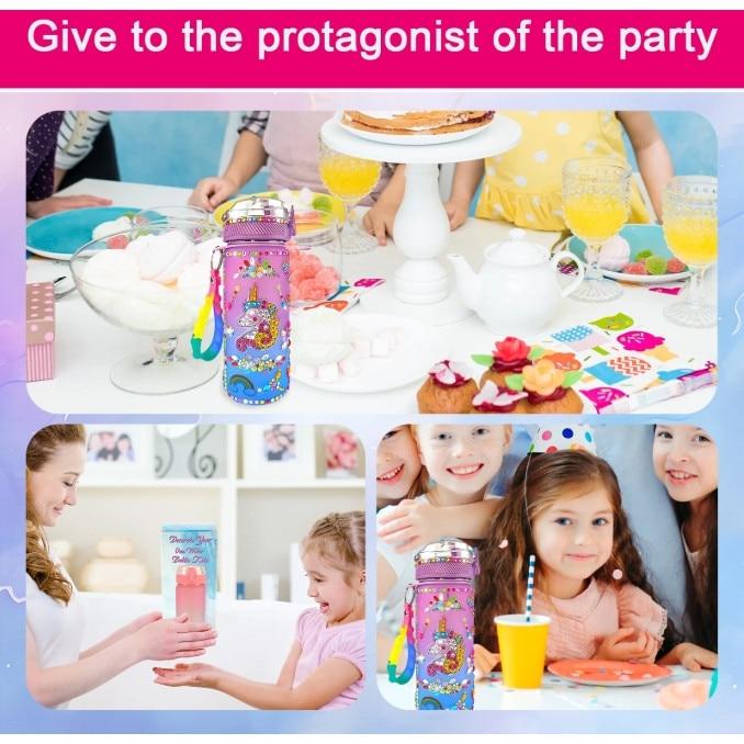 Creative DIY Gemstone Kids Water Bottle 600ml Rainbow Unicorn for School & Outdoor, Holiday Gift for Boys Girls Age 4-6-8-10, Multicolor