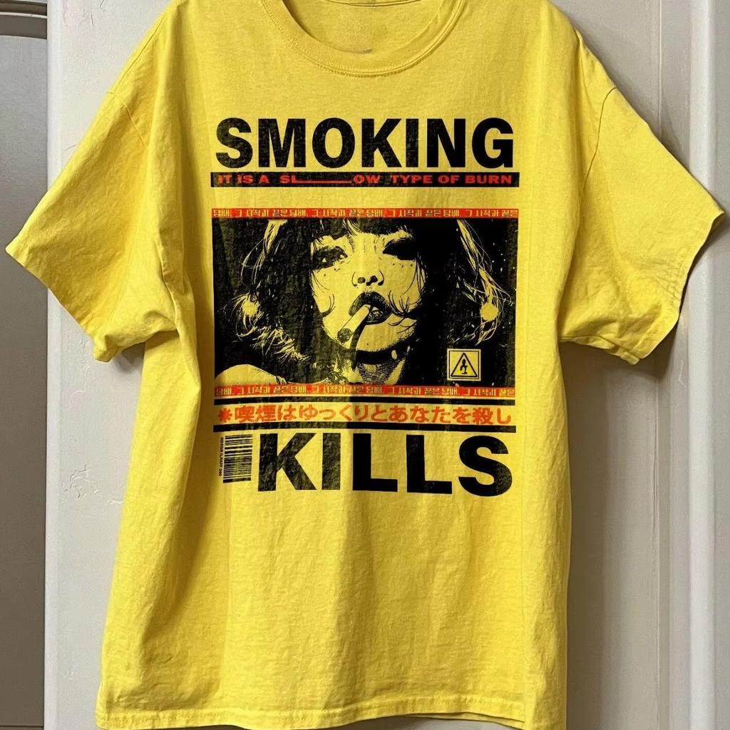 2026 Smoking Kills Men's and Women's Best-selling Retro Comic Style Pattern T-Shirt Short Sleeves High Quality Female Male Clothing