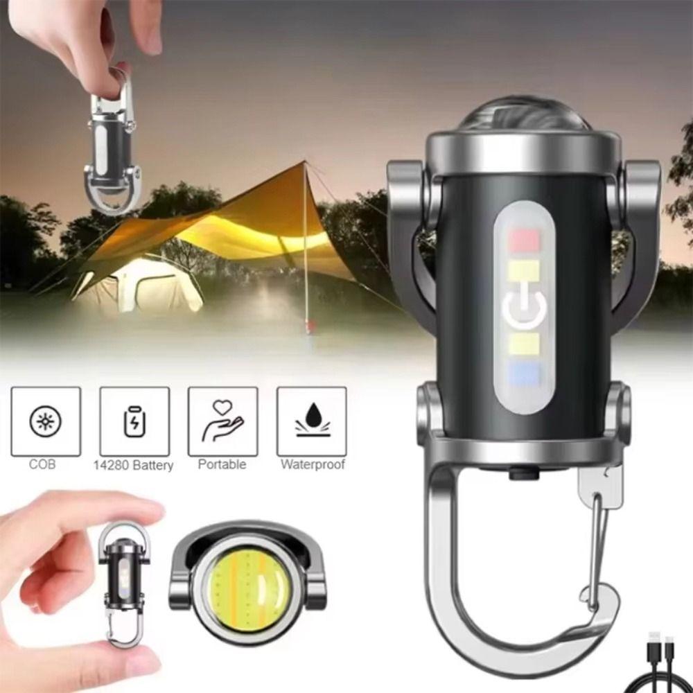 with Red&Blue Light Mini Keychain Flashlights Portable USB Rechargeable Work Light Ultra Bright Camping Lantern Searching Hiking