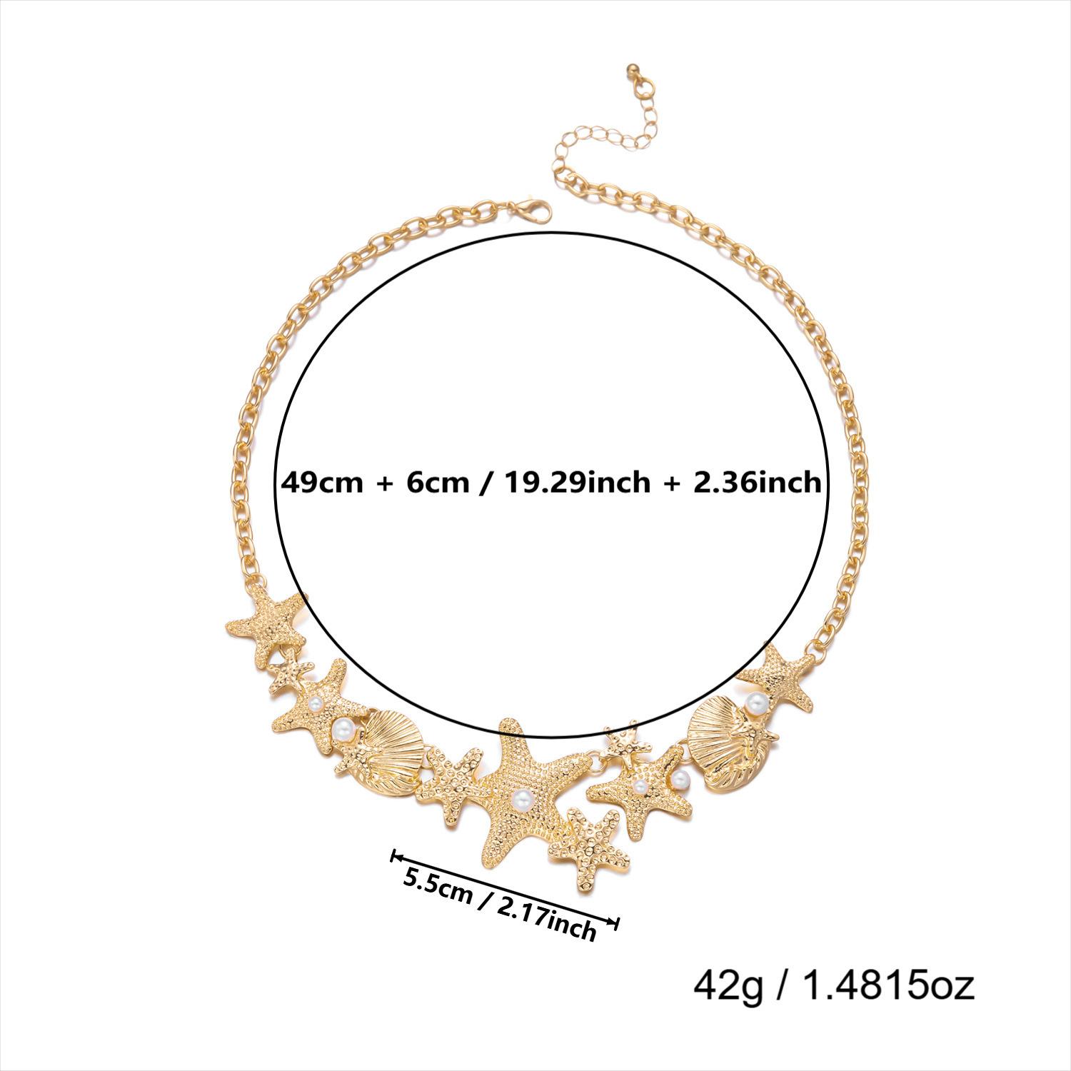 

New Exquisite Metal Starfish and Shell Necklace for Women, Fashionable, Light Luxury, Vintage Ocean Style 1