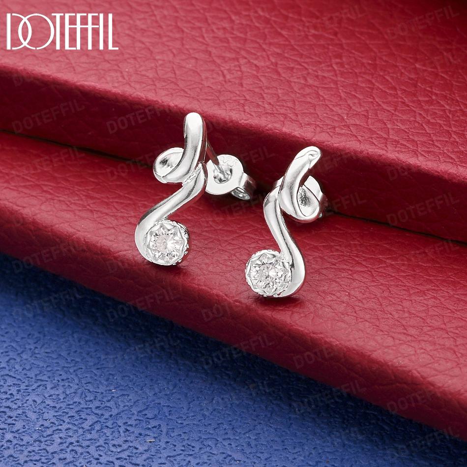925 Sterling Silver AAA Zirconia Musical Note Earrings - Banquet Pendant Jewelry