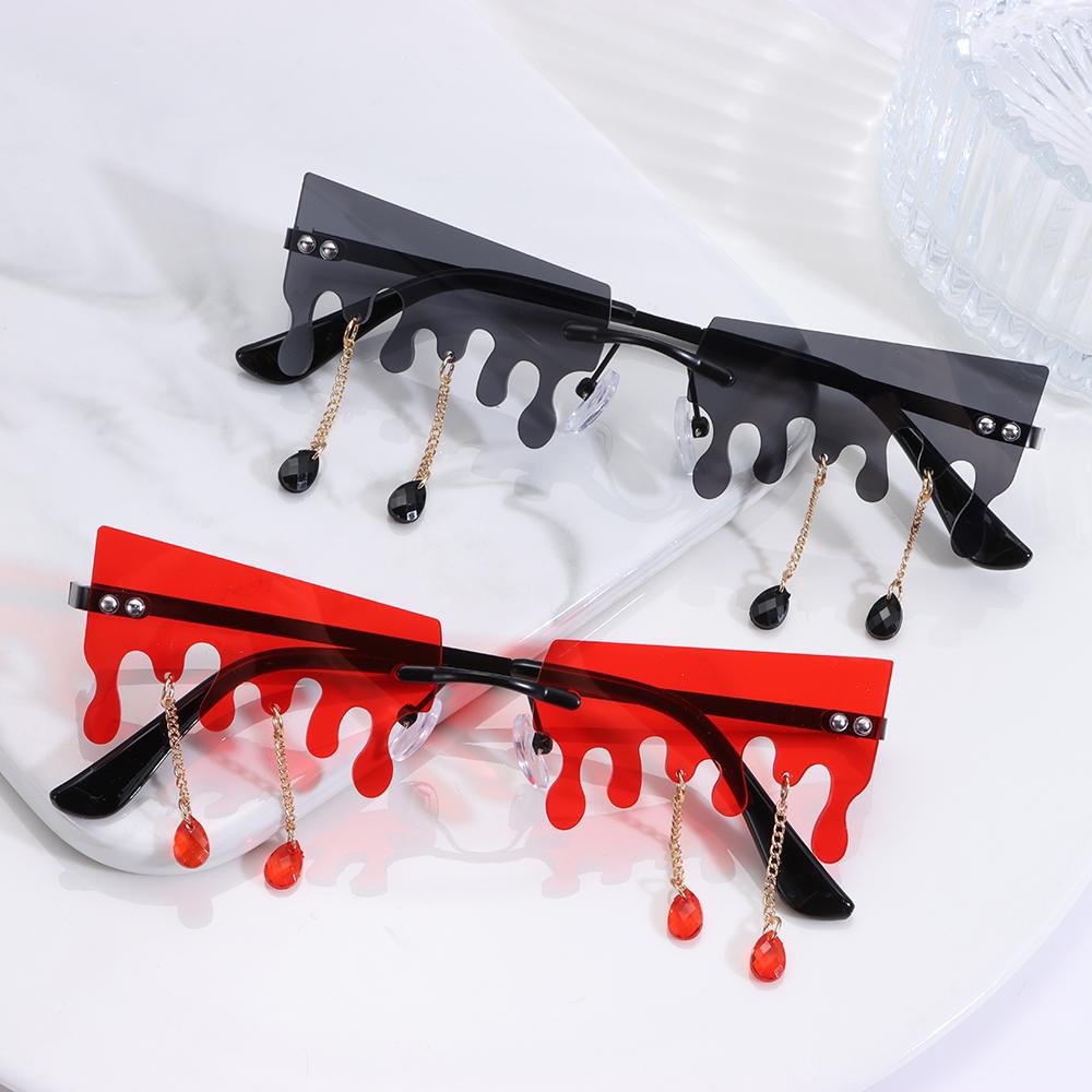 Streetwear Glasses Narrow Rimless Wave Eyewear Tassel Sunglasses Sun Glasses Tears Flame Sunglasses