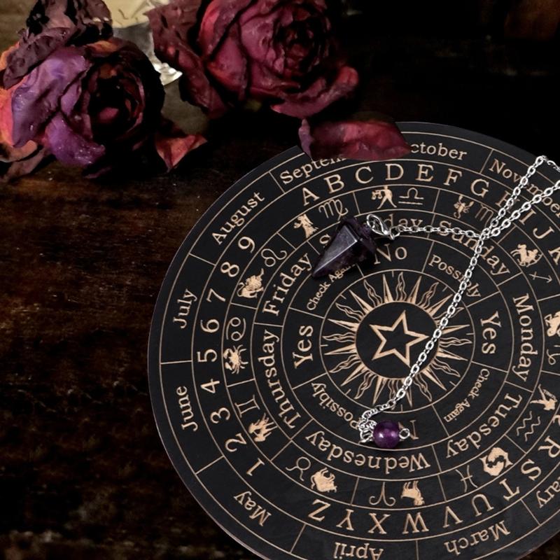 Divination Metaphysical Message Board Wooden Pendulum Board with Crystal Dowsing Pendulum Necklace Witchcrafts Supplies