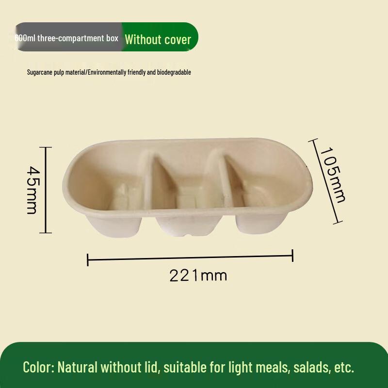 Saikeyou Sugarcane Pulp 3-Compartment Food Containers (100-Pack)