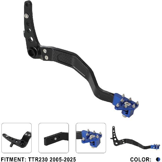 CHANGCHENG Motorcycle Brake Foot Pedal Lever Brake Pedal Folding Tip Aluminum CNC for TTR230 2005-2025 Dirt Bike Blue