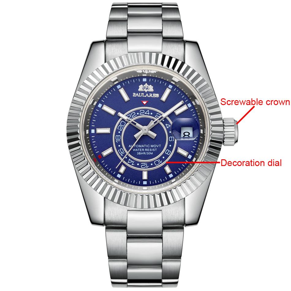PAULAREIS Automatic Mechanical Luminous Steel Band Rose Gold Men&#039;s Watch
