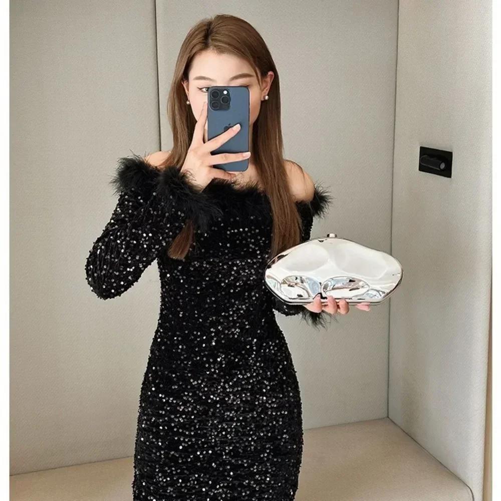 Acrylic Shell Shape Clutch Bag Gold Silver Blue Women Evening Party Cute Metal Shiny Purse Handbag Clutch Bag