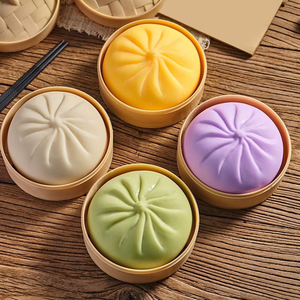 Colorful Dumpling Squishes Stress Balls Fidget Sensory Toys Simulation Food Squishies Bun With Steamer Squeeze Dough Ball Gifts