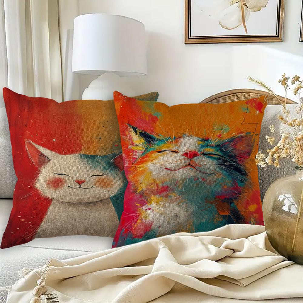 Playful Cat Pillowcase Wedding Decorative Linen Pillow Case For Home Pillow Cover 45X45(One Sides)