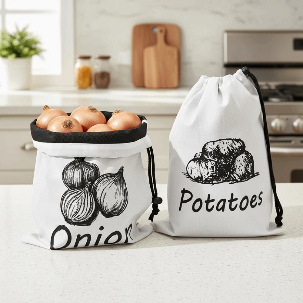 Canvas Onion Potatoes Storage Bag Drawstring Design Vegetable Storage Pouch Food