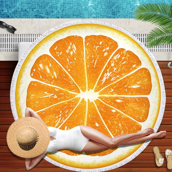Watermelon Orange Microfiber Round Beach Towel Fruit Theme Shower Bath Towel Summer Swimming Circle Towels Yoga Mat With Tassel