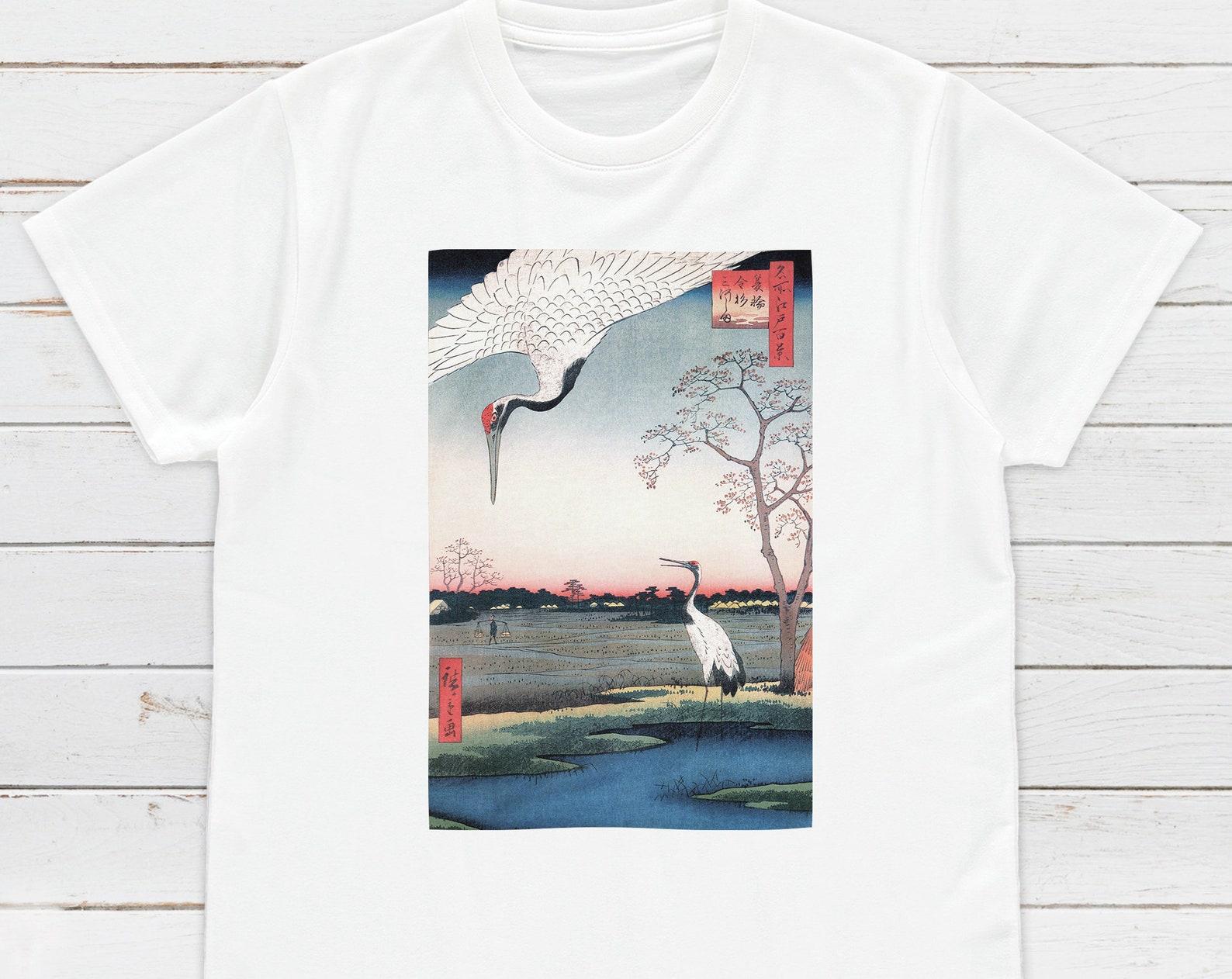 Ukiyo-e Crane T-Shirt, Hiroshige Woodblock Print S