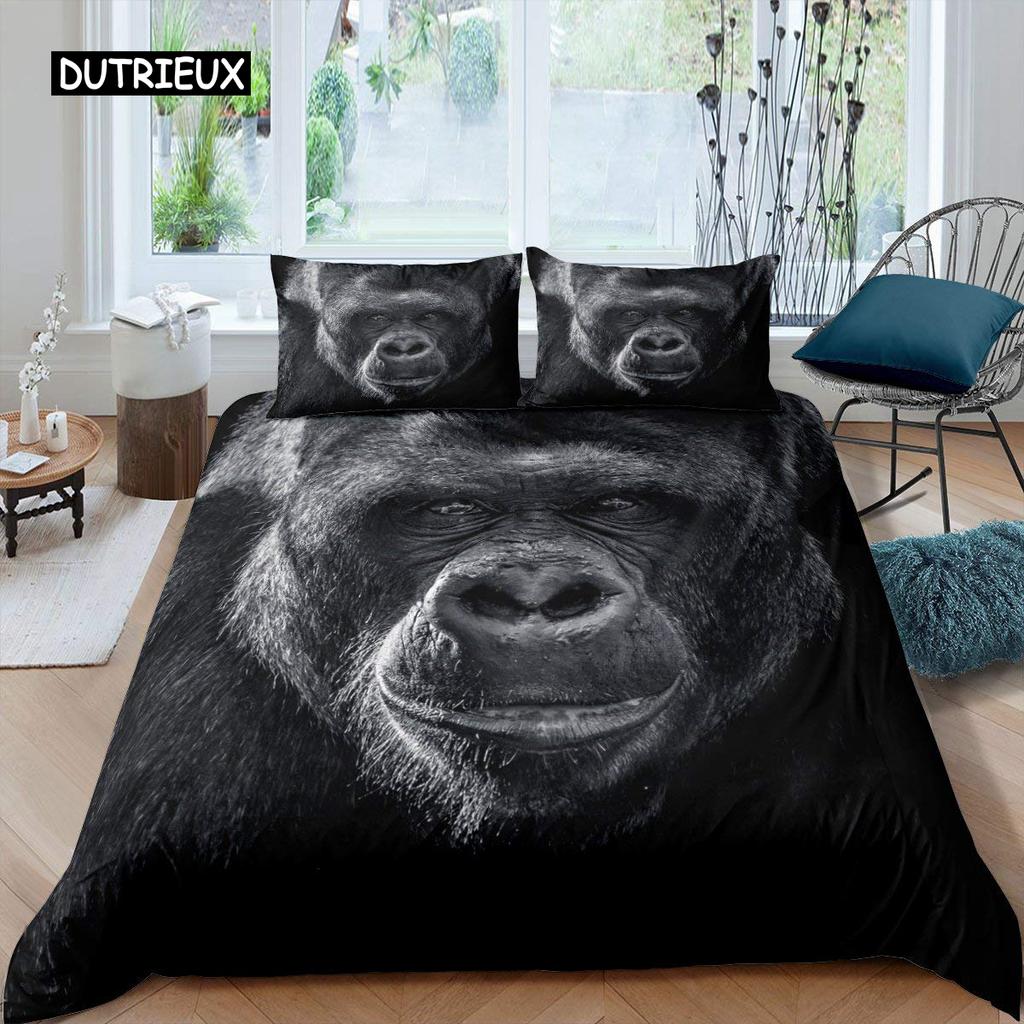 Orangutan Duvet Cover Cute Monkey Bedding Set Polyester Tropical Botanical Animal Print Comforter Cover